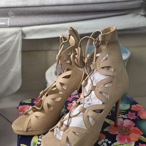 Elegant Tan Lace-Up Heels